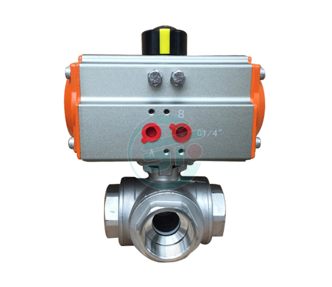 Pneumatic three-way ball valve